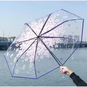 Picture of Transparent Flower Design Folding Women Fashion Umbrella