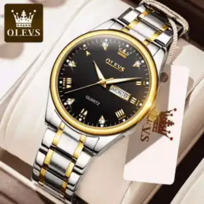 Picture of Olevs 5563 Silver & Golden Two Tone Stainless Steel Analog Wrist Watch For Men