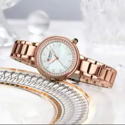 Picture of Curren Stylish & Fashionable Black Crystal Dial Rose Gold Tone Ladies Watch