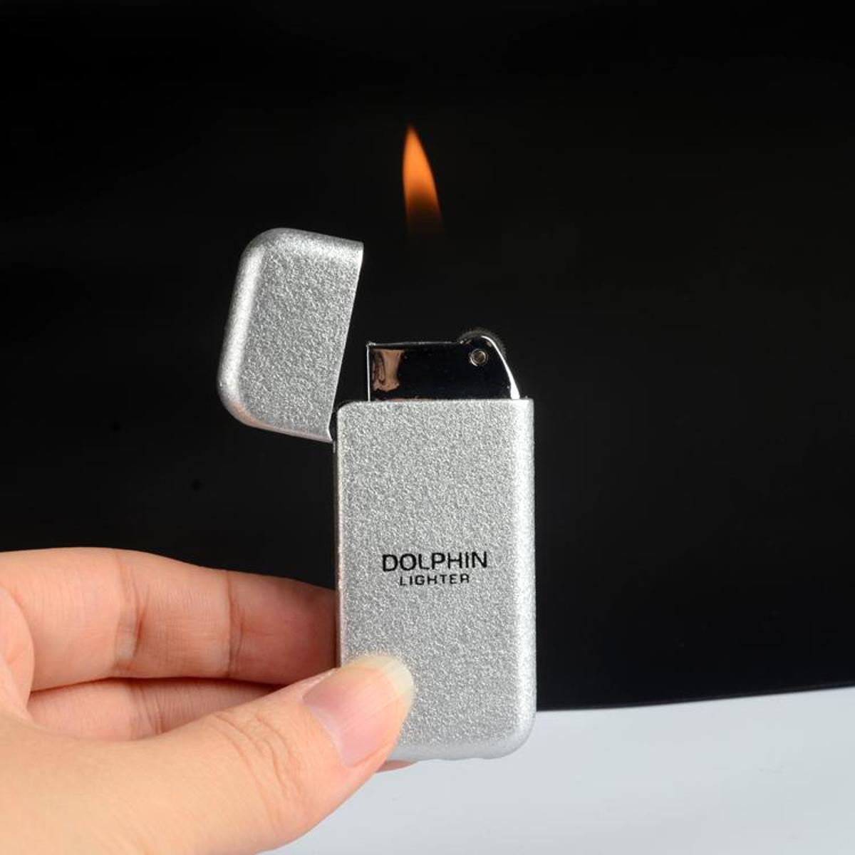 Picture of Dolphin Cigarette Lighter Metal Butane Gas Lighter Ultra Thin Kerosene Oil Lighter Gadgets For Men Smoking Accessories