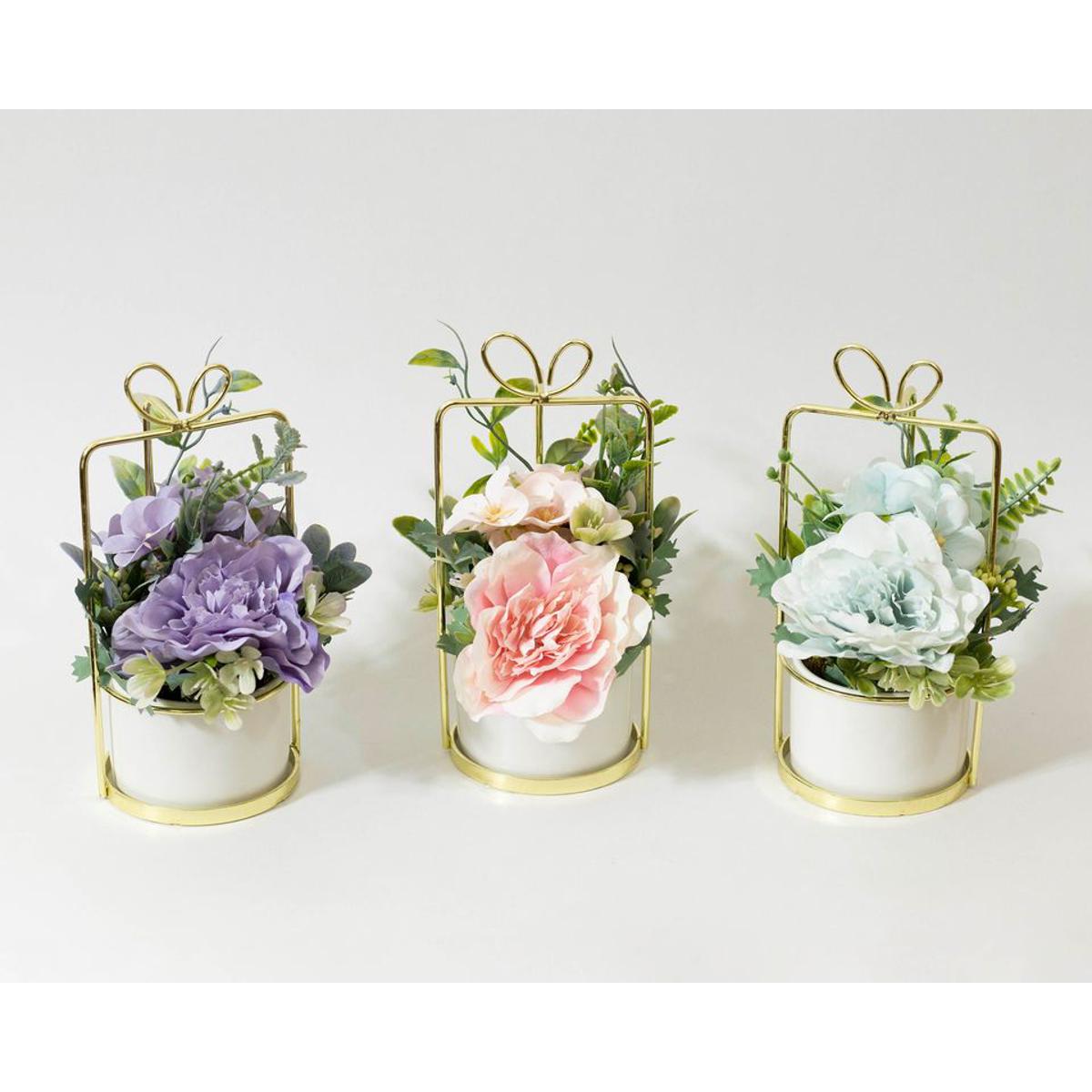 Picture of 1pcs Golden Metal Frame White Pot with Artificial Flower Arrangement