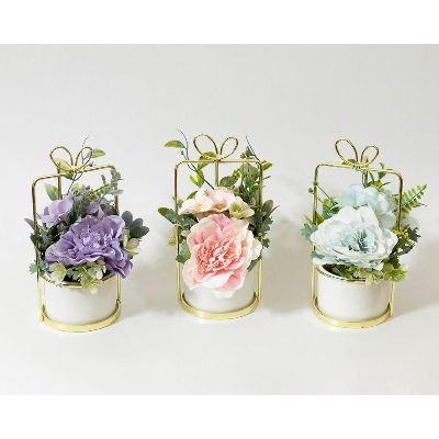 Picture of 1pcs Golden Metal Frame White Pot with Artificial Flower Arrangement