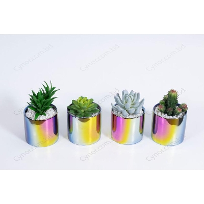 Picture of 1pcs Moulticolour Ceramic Type Pot With Artificial Succulent