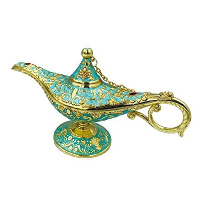 Picture of Aladdin Magic Genie Lamp Incense Burners Metal Carved Wishing Light For Home Tabletop Decoration, Party, Birthday Delicate Gift (Green)