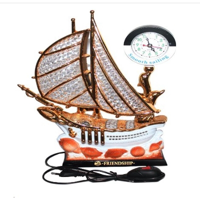 Picture of FunkyTradition Yellow Silver Flag Vintage Pirates Ship Table Lamp with Alarm Clock for Christmas, Anniversary, Birthday Gift, Home and Office Decor