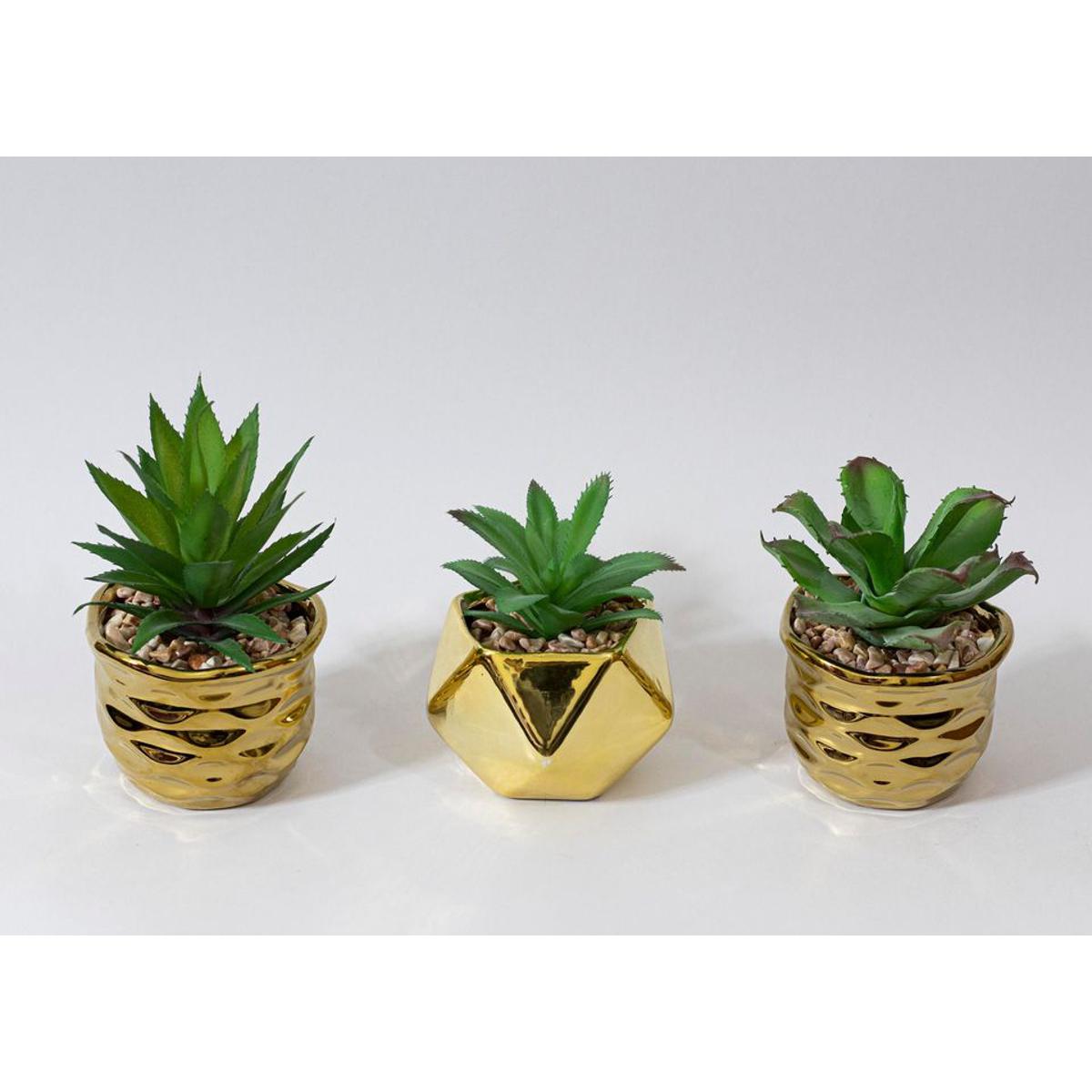 Picture of 1pcs Golden Color Ceramic Type Pot With Artificial Succulent