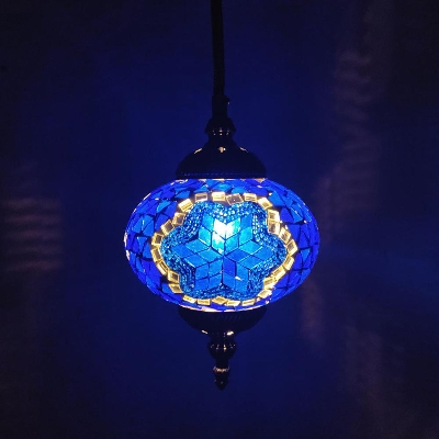Picture of Glass and Mosaic Made Chimney Turkish Style Single Hanging Lamp