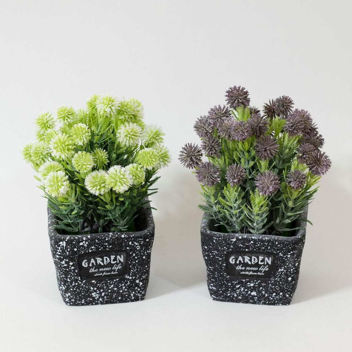 Picture of 1pcs Black Garden Pot with Artificial Plant and Flower