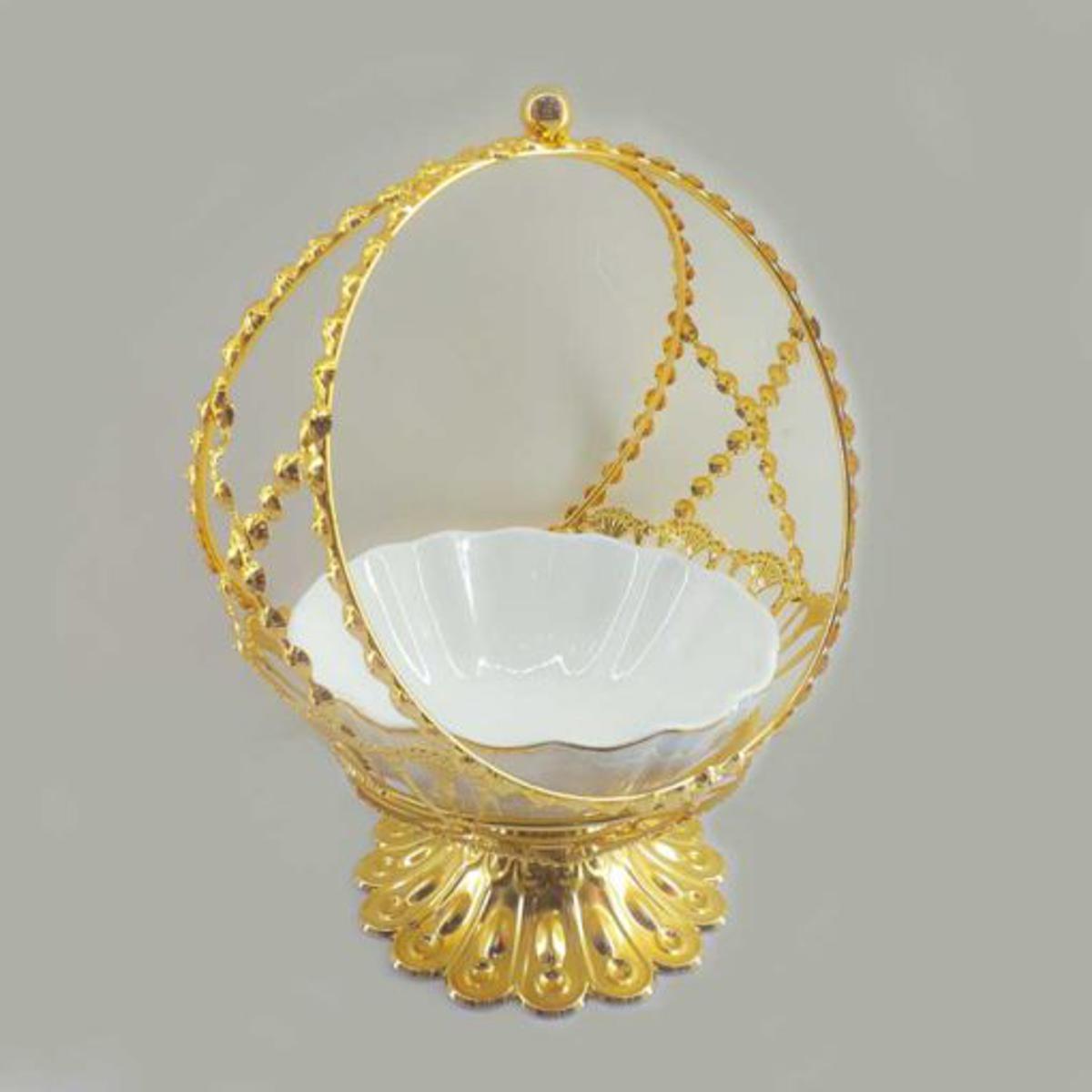 Picture of ceramic golden basket for serving birthday