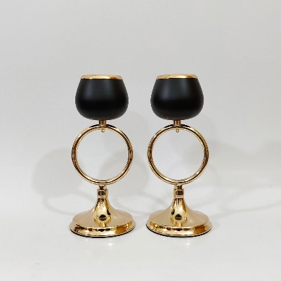 Picture of Golden Color Metal Body Black Candle Holder 2 Pcs Set