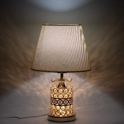 Picture of Crystal Stone Design Golden Color Metal Body With White Golden Designed Shade Table Lamp