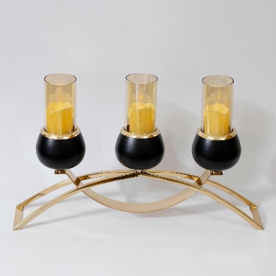 Picture of 3 in 1 Golden Color Stand Black Color Holder Full Metal Body Candle Holder