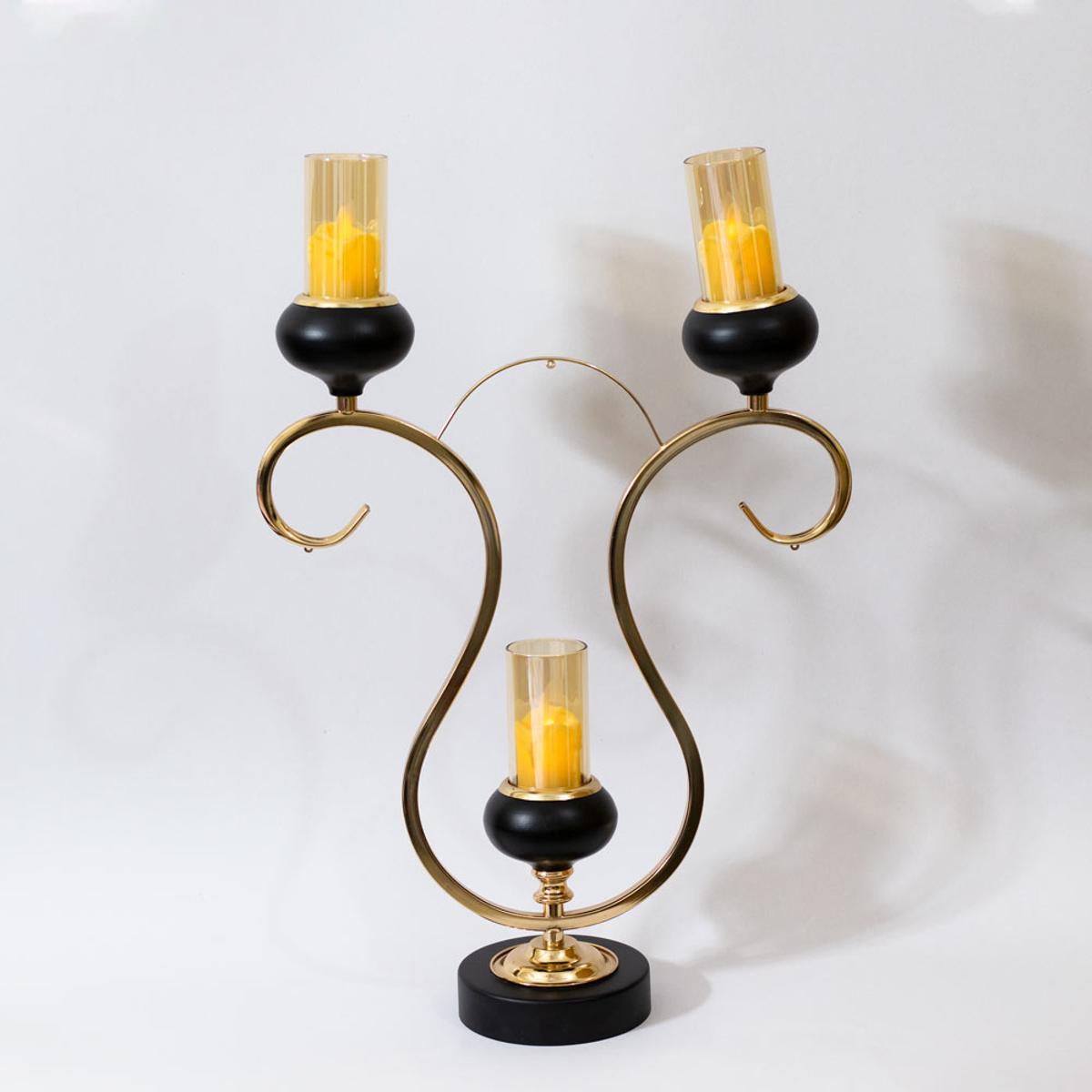 Picture of 3 in 1 Full Metal Body Black Holder with Glass Candle Holder