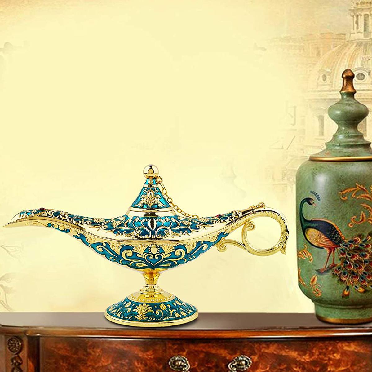 Picture of Aladdin Lamp Magic Genie Wishing Light,Collectable Rare Classic Arabian Costume Props Lamp Tabletop Decor Crafts For Home/Wedding Decoration&Gift For Party/Halloween/Birthday