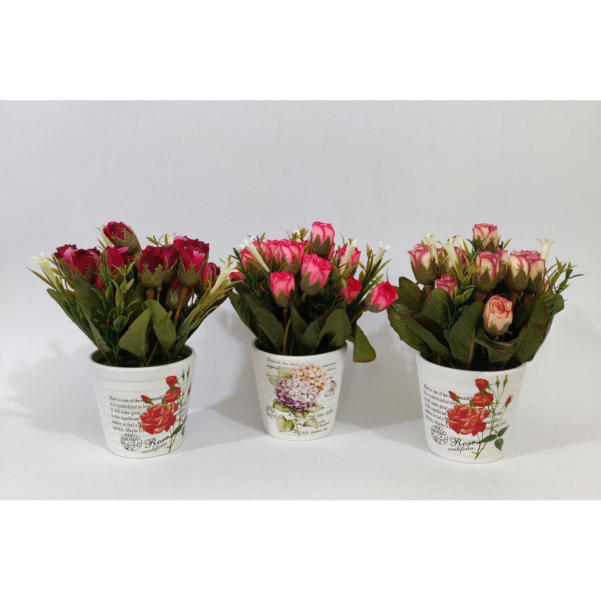 Picture of 1PCS White ceramic pot with artificial flower arrangement