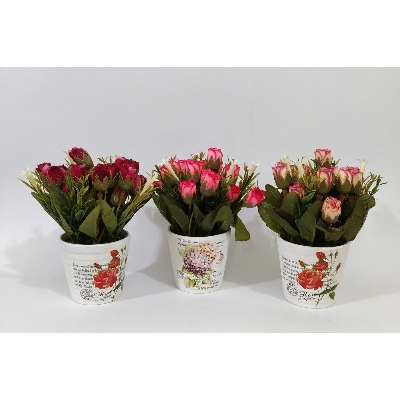 Picture of 1PCS White ceramic pot with artificial flower arrangement