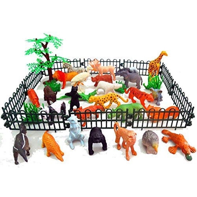 Picture of Safari Plastic Animals Figures Toys-53 Piece Mini Realistic Wild Vinyl Zoo Jungle Animal Toy Set, Learning Party Favors Toys for Boys & Girls Kids Toddlers Forest Small Animals Playset