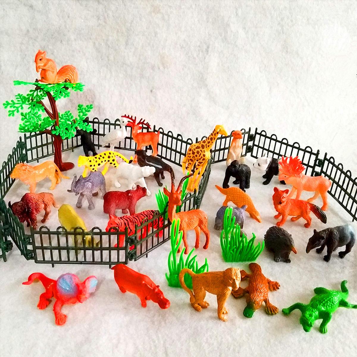 Picture of Safari Plastic Animals Figures Toys-53 Piece Mini Realistic Wild Vinyl Zoo Jungle Animal Toy Set, Learning Party Favors Toys for Boys & Girls Kids Toddlers Forest Small Animals Playset