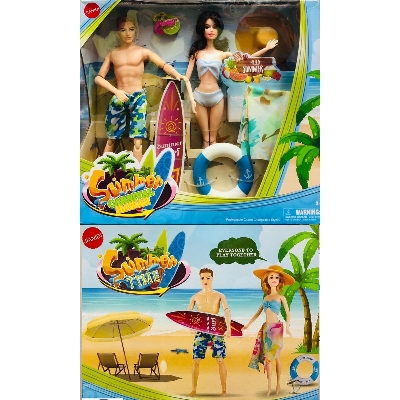 Picture of fashion dolls set couple having summer vocation on beach