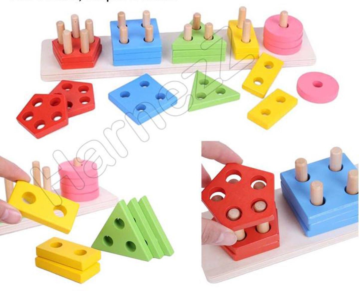 Picture of Wooden Intellectual Geometric Shape Matching Five Column Blocks Educational & Learning Toys
