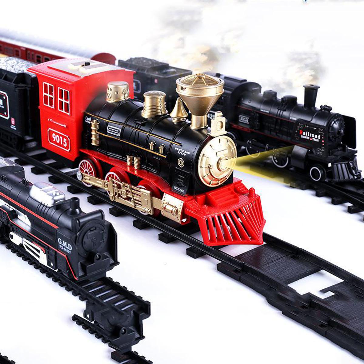 Picture of Electric Train Toys Long rail Track Set With Light Sound Classic Steam Train Toys DIY Stitching Educational Toy Christmas Birt