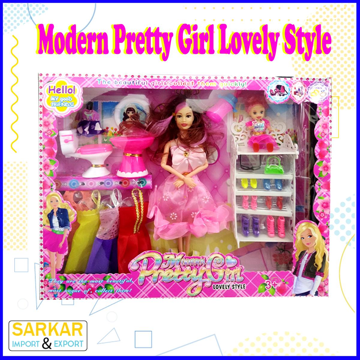 Picture of Barbie Modern Pretty Girl Lovely Style With Dress, Shoes, Bathroom set, with Baby Doll 30cm
