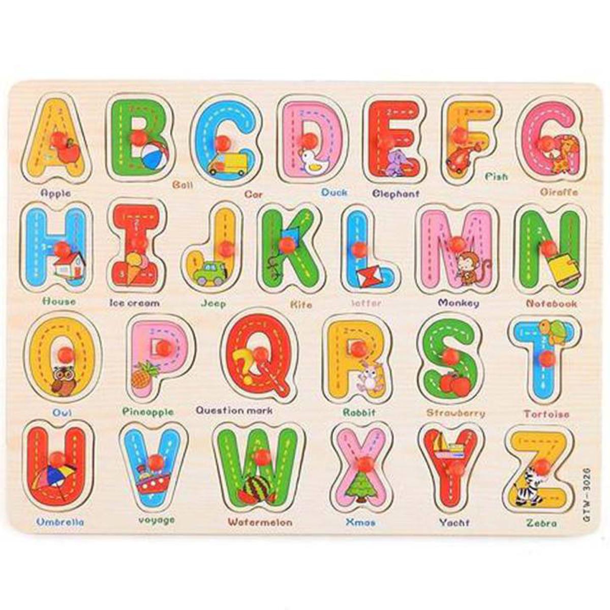 Picture of Wooden Blocks Uppercase Puzzle Board Montessori Reading Matching Word Educational Literacy Game Teaching Aids Toy