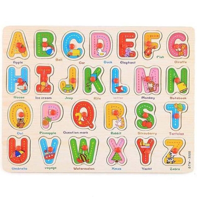 Picture of Wooden Blocks Uppercase Puzzle Board Montessori Reading Matching Word Educational Literacy Game Teaching Aids Toy