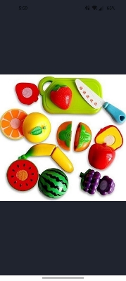 Picture of Kitchen Food Fruit Vegetable Cutting Toys Educational Toy Safety Children Kitchen Toys Sets Fruit Cutter (10 pc Fruits 1pc Plate and Knife)