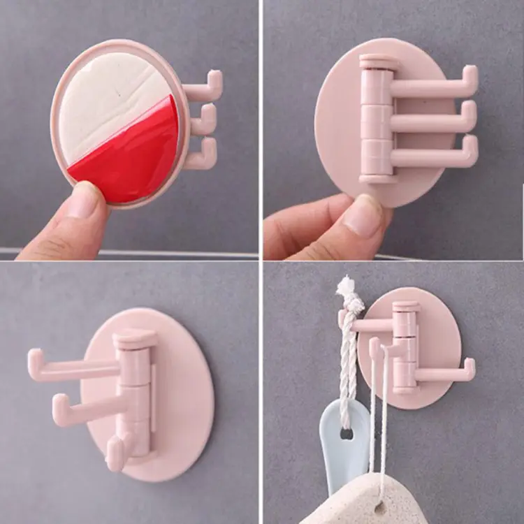 Picture of 1 pcs Multifunctional Bathroom Hook Rotatable Seamless Adhesive Hanger Powerful 3 Branch Wall Stick Hooks Kitchen Storage