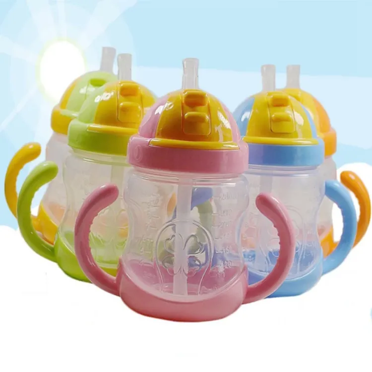 Picture of Baby Bottle Kids Cup Silicone Sippy Children Cups Cute Baby Drinking Water Straw Handle Feeding Bottle