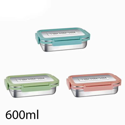 Picture of Homio Tedemei high quality 600ml portable BPA free leak-proof lunch box square stainless steel with lid food storage container
