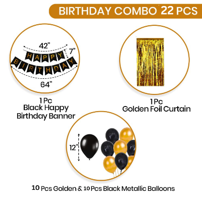 Birthday Decoration Combo Black & Golden Theme 