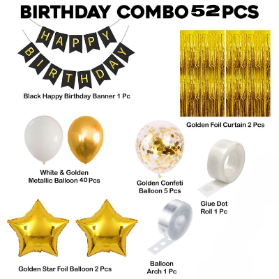 Birthday Decoration Combo Golden Theme 