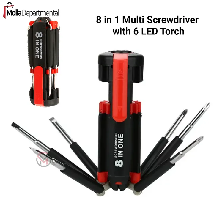 Buy New Multi-functiona 8 in 1 Multi Screwdriver with 6 LED Torch Hand Repair Tools   Online at Best Price In Bangladesh