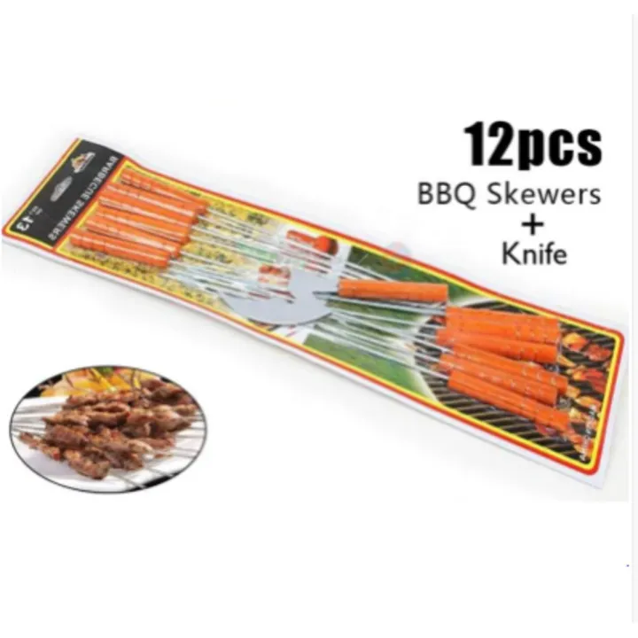 Buy Cookey BBQ Kebab Skewers Wooden Handle Stainless Steel Metal Skewers - 30 cm Twisted Metal Kabab Sticks for Barbecue & Cooking - Set of 12  Online at Best Price In Bangladesh