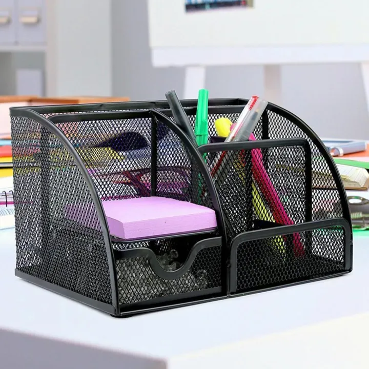Buy 7 Compartment Metal Mesh Desk Organizer with Drawer  Online at Best Price In Bangladesh