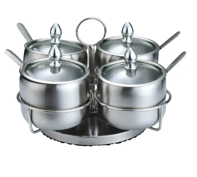 Buy 4 Pcs Stainless Steel Spice Jar with Revolving Stand silver color   Online at Best Price In Bangladesh