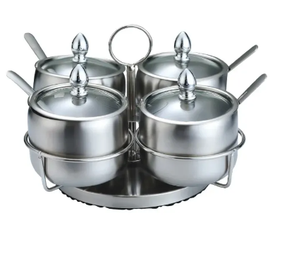 Buy 4 Pcs Stainless Steel Spice Jar with Revolving Stand silver color   Online at Best Price In Bangladesh