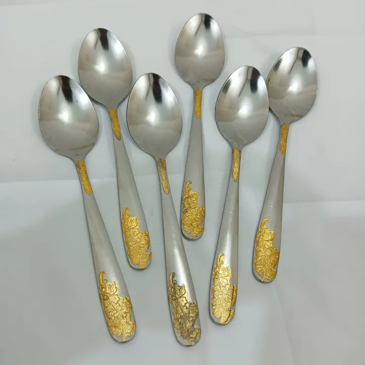 Buy TXC 6 pcs stainless steel golden design Tea spoon silver color 15cm long    Online at Best Price In Bangladesh