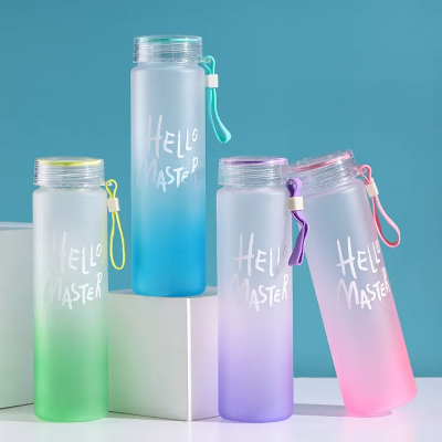 Buy 1 pcs glass water bottle a Most popular college girls gradient color reusable glass cup plastic lid drink water bottle   Online at Best Price In Bangladesh