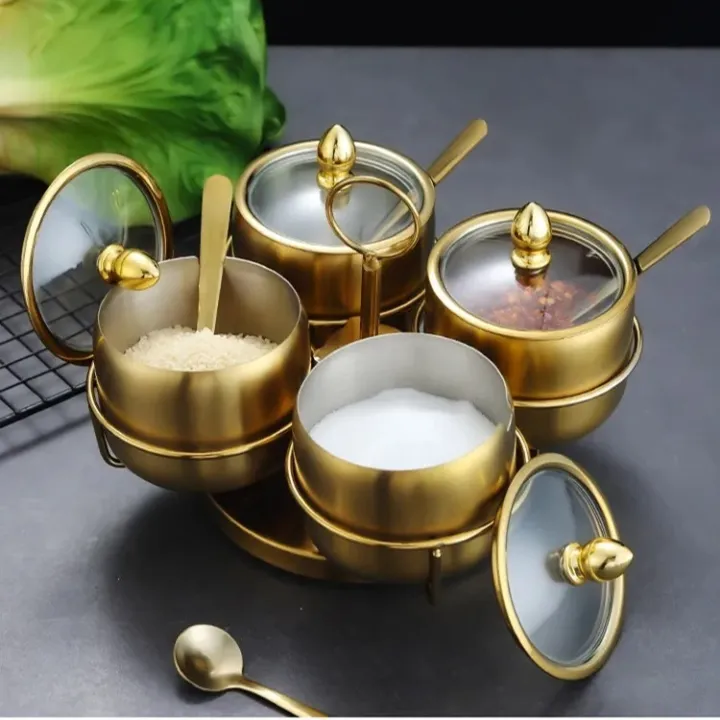 Buy 304 Gold Seasoning Box, Spoon Glass Lid, Seasoning Tank, Sauce Bottle, Seasoning Tank, Salt Storage Box, Soy Sauce Plate silver and golden color   Online at Best Price In Bangladesh