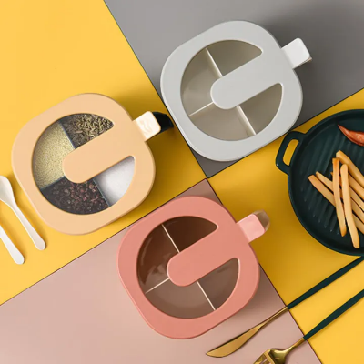 Buy 4 Grids Kitchen Seasoning Storage Container Box Condiment Spice Holder with Lid Bulk food Boxes Online   at Best Price In Bangladesh