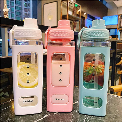 Buy New Clear Square Plastic Water Bottles With Straw Creative Summer Cute Bear Outdoor Large Capacity Portable Cycling Water kettle   Online   at Best Price In Bangladesh