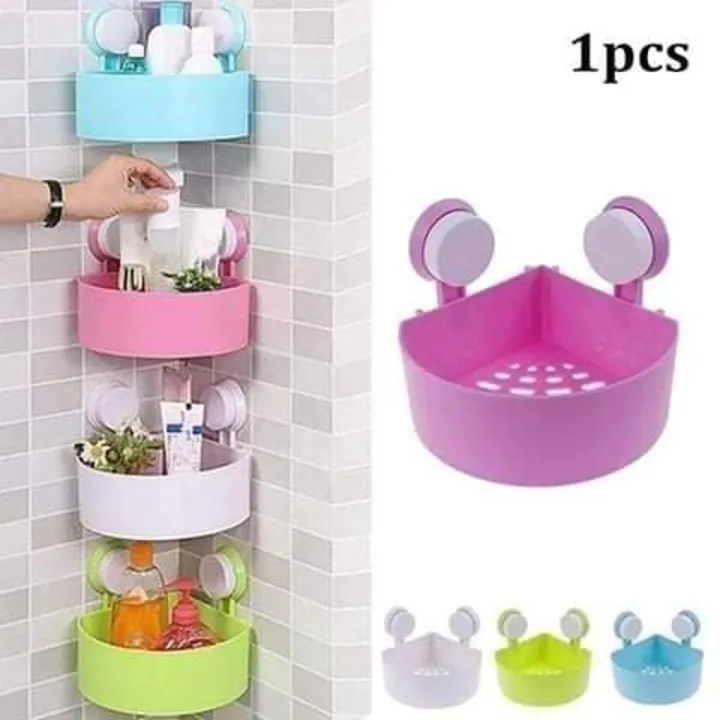 Buy Fiber Wall Mount Triangle Shape Unbreakable Plastic Corner Shelf Basket Shower Caddy Rack Storage Shelves (Medium, Multicolour) - Kitchen Rack   at Best Price In Bangladesh