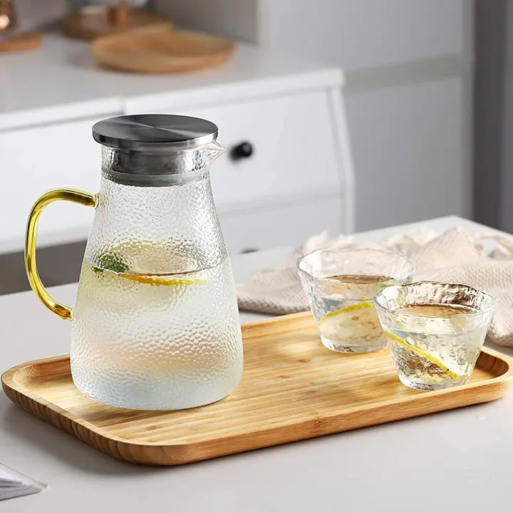 Buy Glass Pitcher with Lid and Golden Handle- 1.5 Litre - Borosilicate Glass Water Sun Tea Jar for - Iced Tea, Juice, Milk, Coffee, Fruit Hot & Cold Beverages Carafe at Best Price In Bangladesh