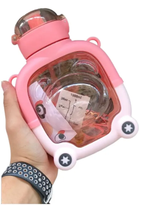 Buy 1L Kids Outdoor Sport Water Bottle with Straw Time Marker BPA Free Drinking Kettle Cartoon Double Mouthed Plastic Drink Bottle  at Best Price In Bangladesh