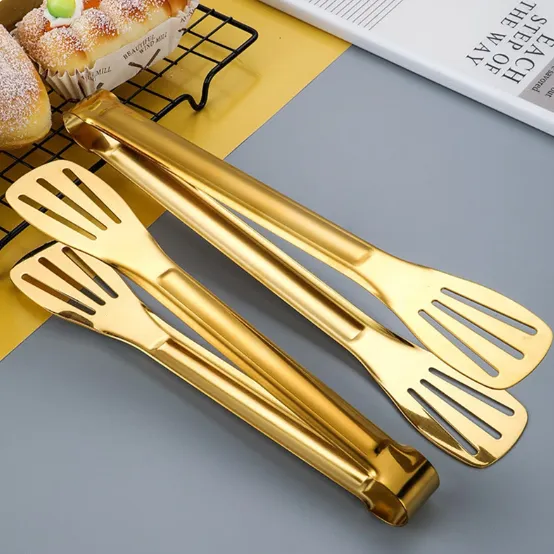 Buy   Stainless Steel Shell Hollow Food Tongs Non-Stick Barbecue Steak Clip Long Handle Buffet Tweezers Utensils for Home Kitchen golden color  at Best Price In Bangladesh