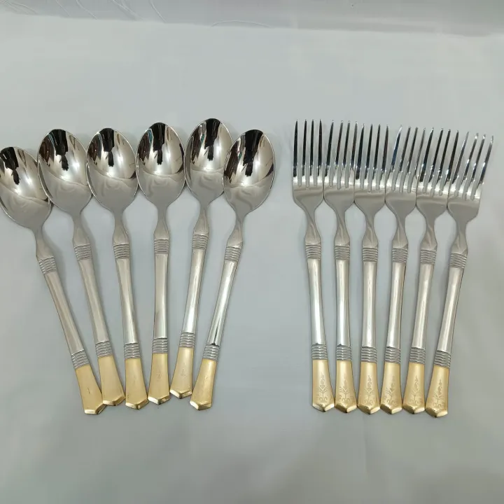 Buy AYD premium golden design spoon stainless steel Tea spoon Magnet proof spoon mirror polish 15cm long spoon 12 pcs set or any 6 pcs tea or any 6 pcs fork spoon that you order at Best Price In Bangladesh