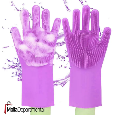Buy  Magic Dishwashing Gloves with Scrubber, Silicone Cleaning Reusable Scrub Gloves for Wash Dish, Kitchen, Bathroom (Blue,1 Pair: Right + Left Hand)  at Best Price In Bangladesh